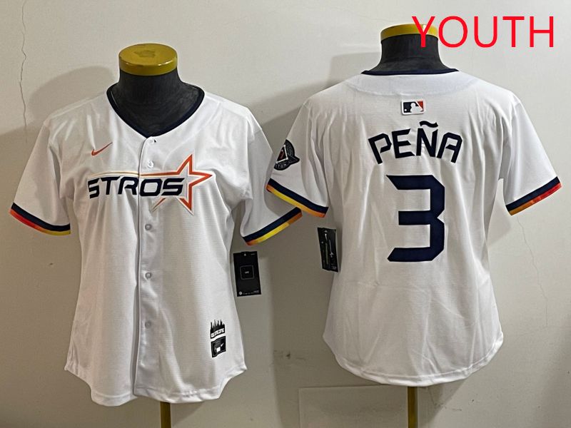 Youth Houston Astros 3 Pena White three generations Joint Name Nike 2025 MLB Jersey style 1